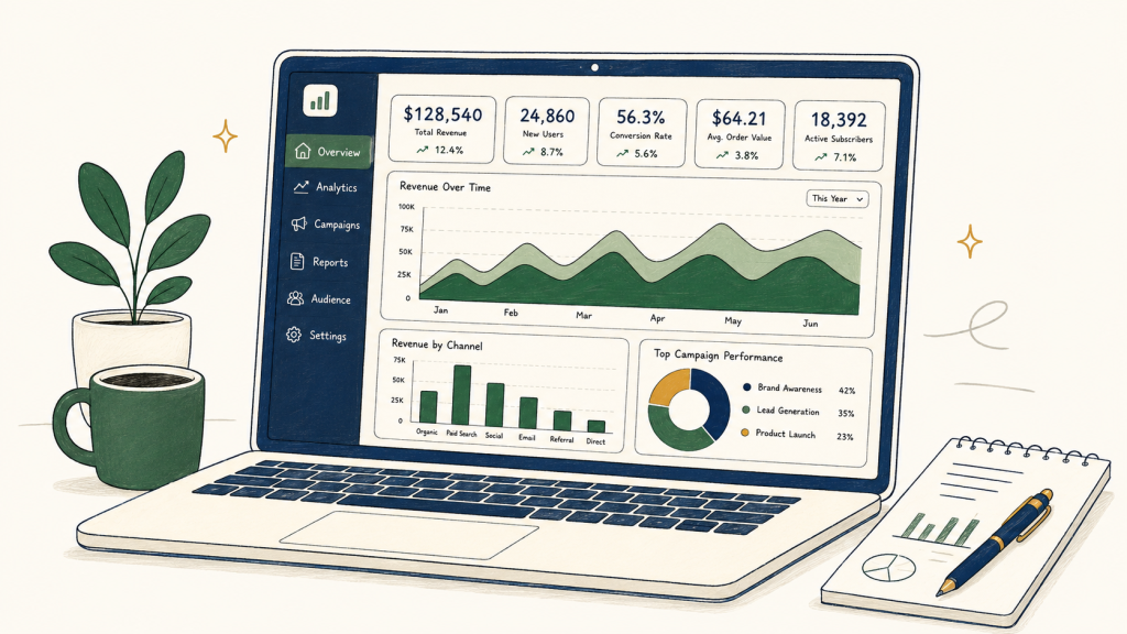 Illustration representing data-driven digital marketing for investment firms