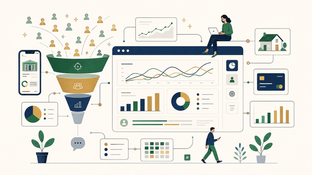 Illustration representing credit union AI marketing across the acquisition funnel